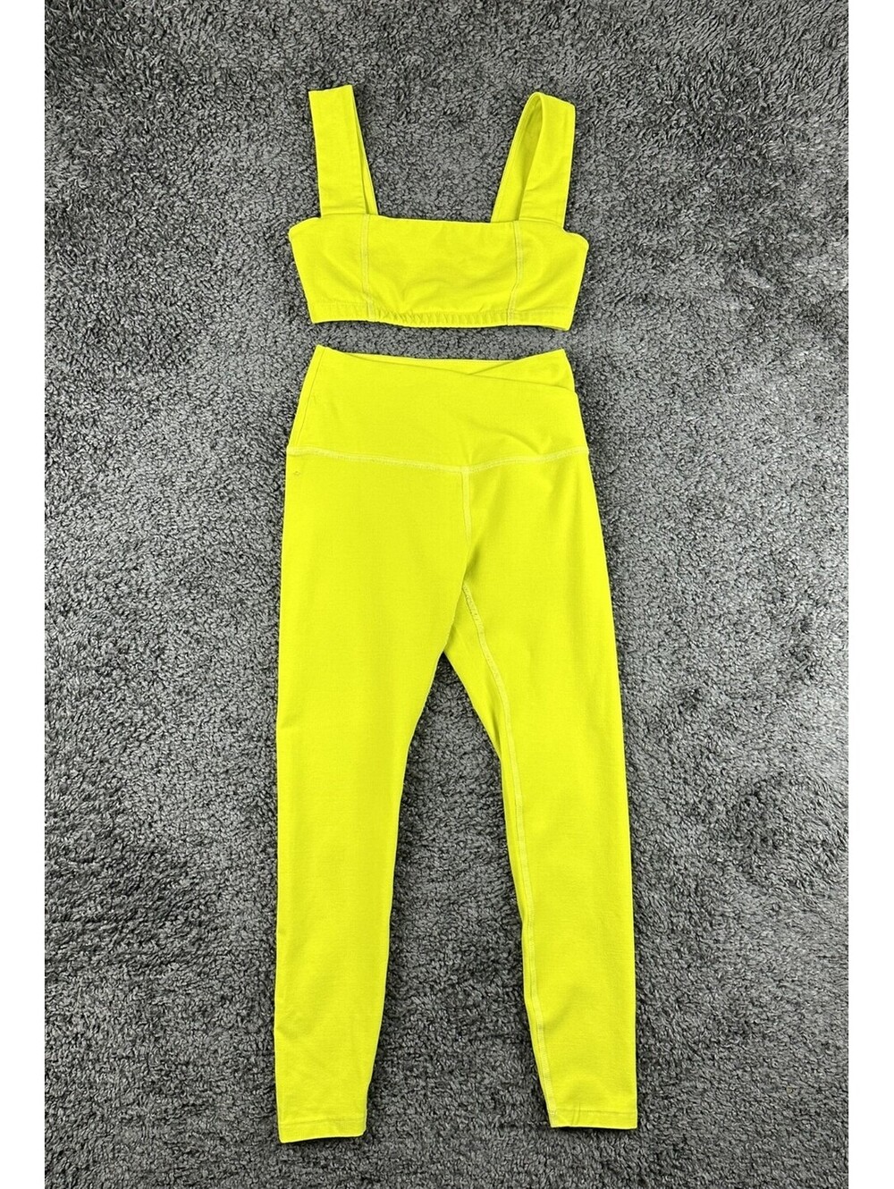 Beyond Yoga Womens XS Neon Yellow Spacedye Square Neck Bra & Midi Legging Set